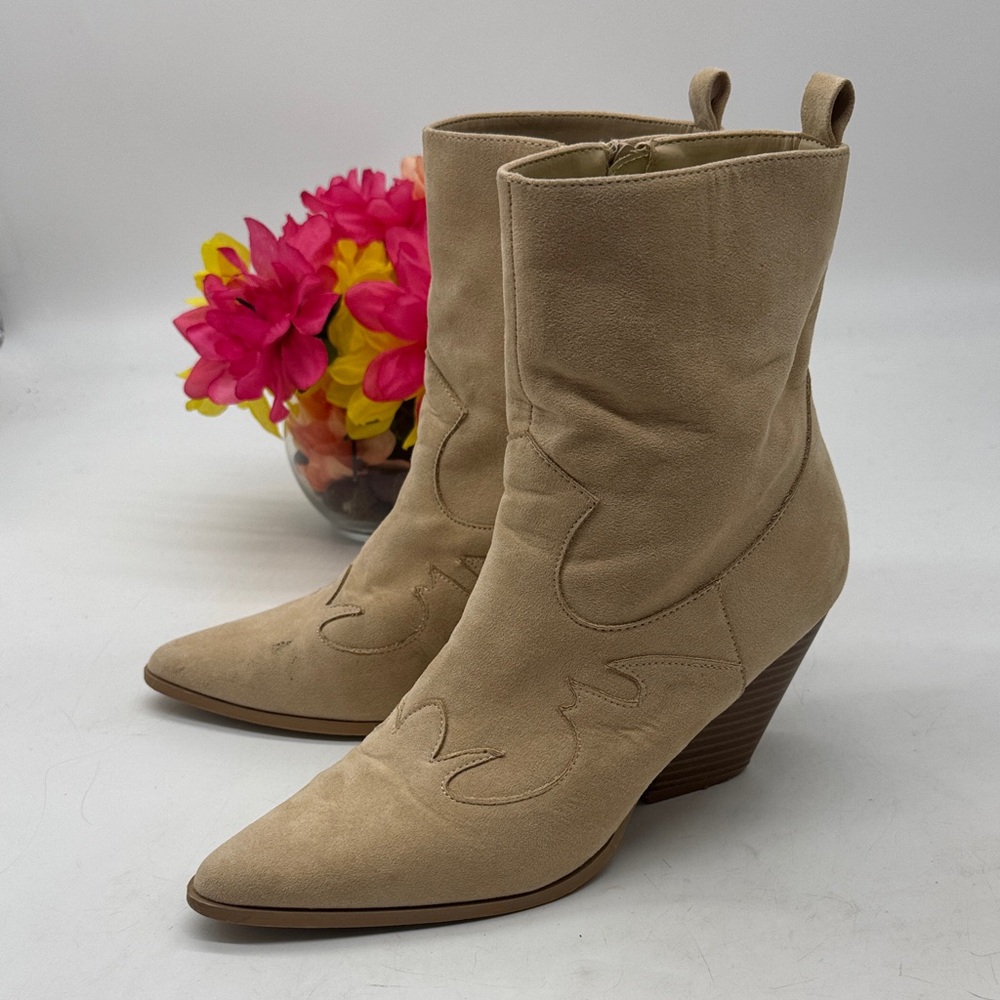 Suede Western Ankle Boots - Tan Size 39 MCA9818
